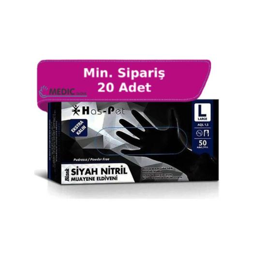 Has-Pet Ekstra Kalın Siyah Nitril Large (L) 50’li Paket