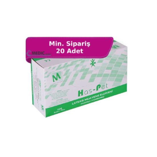 Has-Pet Pudralı Lateks Muayene Eldiveni Medium (M) 100’lü Paket