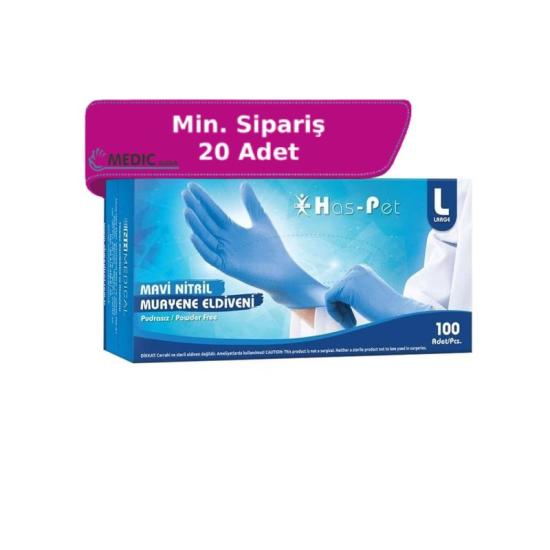 Has-Pet Mavi Nitril Muayene Eldiveni Large (L) 100’lü Paket