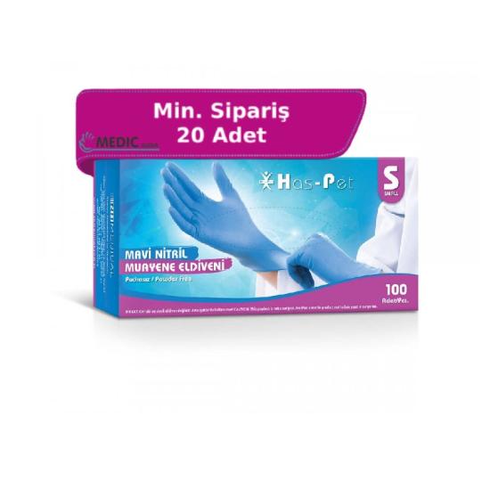 Has-Pet Mavi Nitril Muayene Eldiveni Small (S) 100’lü Paket