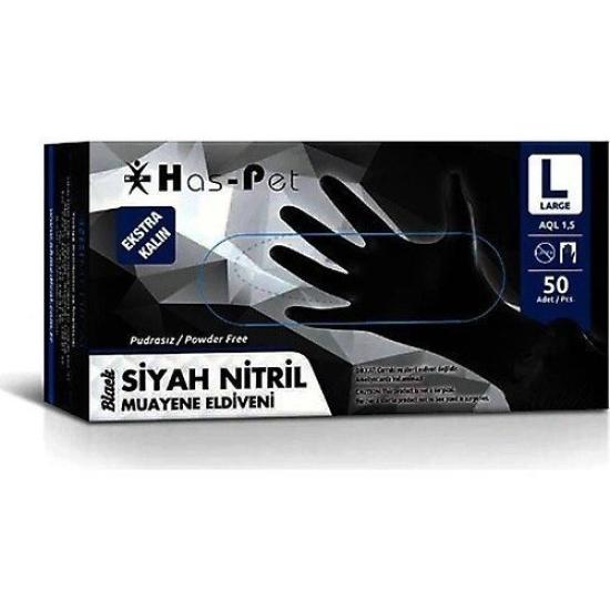 Has-Pet Ekstra Kalın Siyah Nitril Eldiven Large (L) 50’li Paket