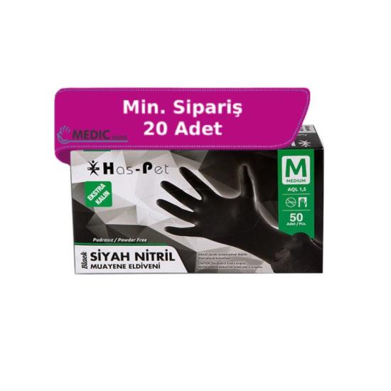Has-Pet Ekstra Kalın Siyah Nitril Eldiven Medium (M) 50’li Paket