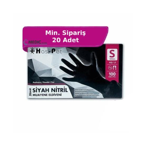 Has-Pet Siyah Nitril Muayene Eldiveni Small (S) 100’lü Paket