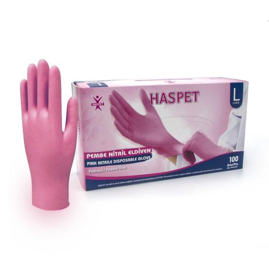 Has-Pet Pembe Nitril Muayene Eldiveni Large (L) 100’lü Paket