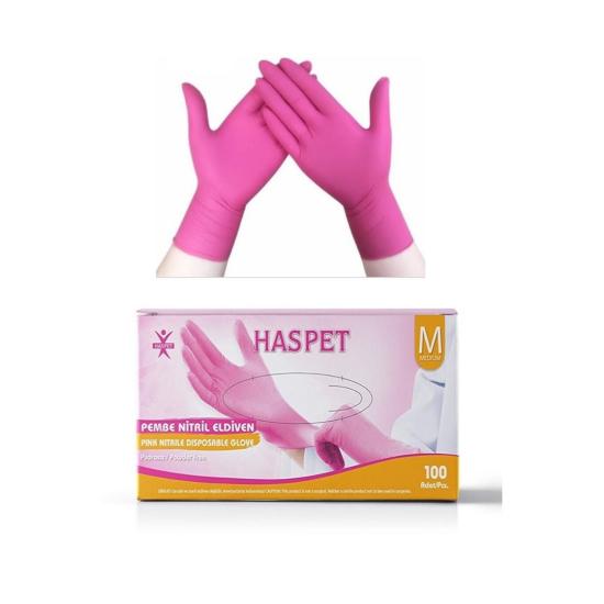 Has-Pet Pembe Nitril Muayene Eldiveni Medium (M) 100’lü Paket