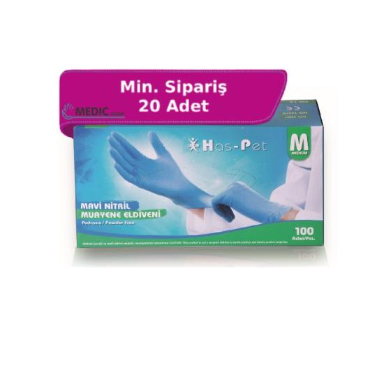 Has-Pet Mavi Nitril Muayene Eldiveni Medium (M) 100’lü Paket