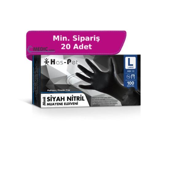 Has-Pet Siyah Nitril Muayene Eldiveni Large (L) 100’lü Paket