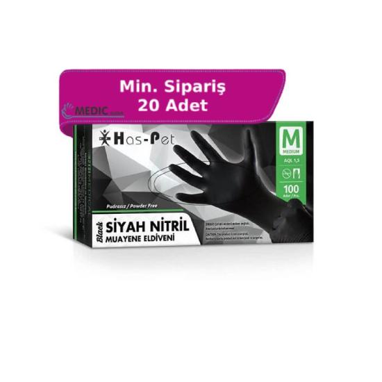 Has-Pet Siyah Nitril Muayene Eldiveni Medium (M) 100’lü Paket