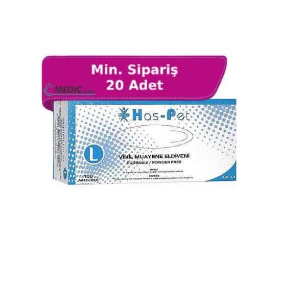 Has-Pet Pudrasız Vinil Muayene Eldiveni Large (L) 100’lü Paket