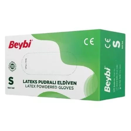 Beybi Pudralı Lateks Muayene Eldiveni Small (S) 100’lü Paket
