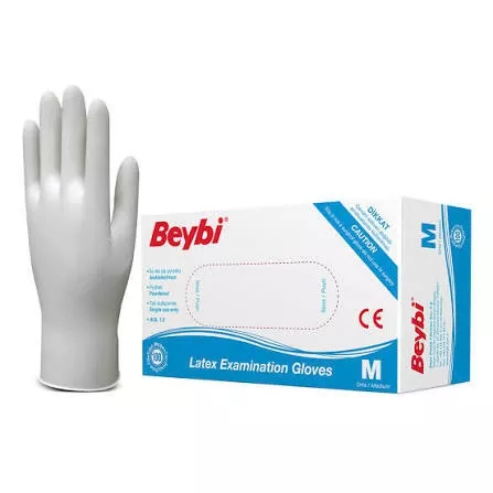 Beybi Pudralı Lateks Muayene Eldiveni Medium (M) 100’lü Paket
