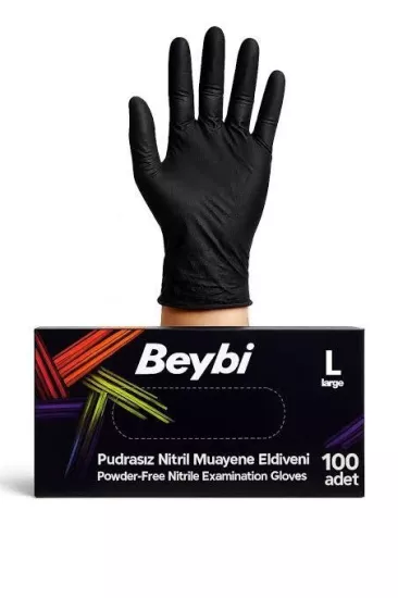 Beybi Siyah Nitril Muayene Eldiveni Large (L) 100’lü Paket
