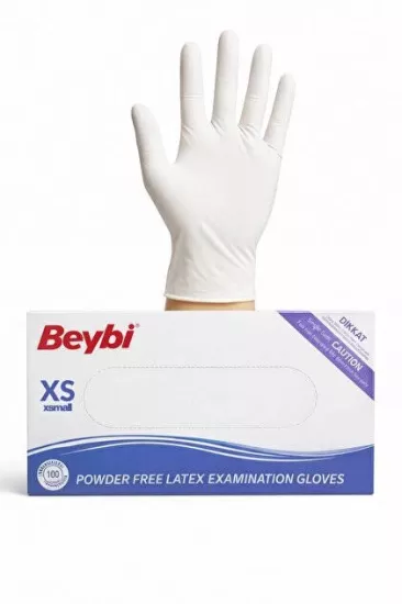 Beybi Pudrasız Beyaz Lateks Muayene Eldiveni X-Small (XS) 100’lü Paket