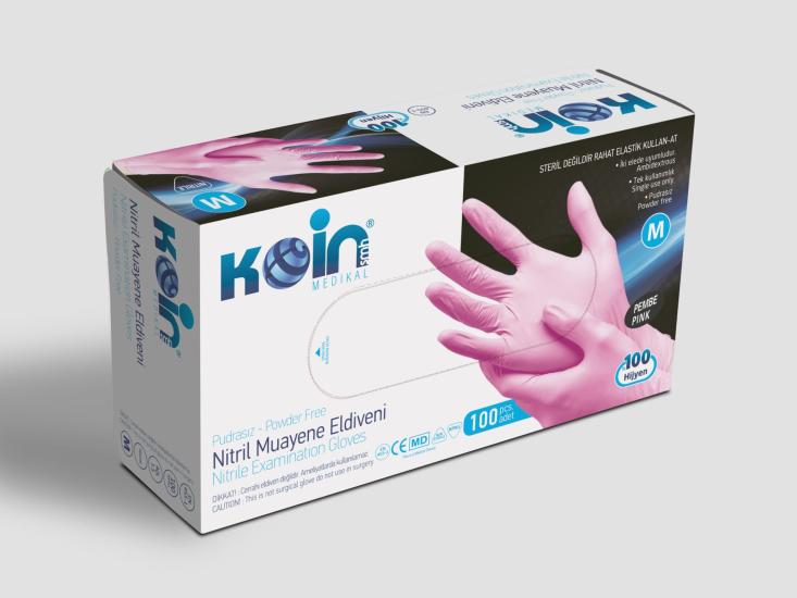 Koinsmh Pembe Nitril Muayene Eldiveni Medium (M) 100’lü Paket