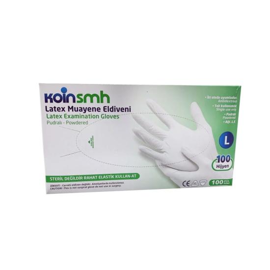 Koinsmh Pudralı Lateks Muayene Eldiveni Large (L) 100’lü Paket
