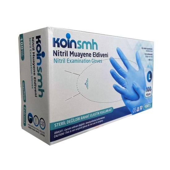 Koinsmh Mavi Nitril Muayene Eldiveni Large (L) 100’lü Paket