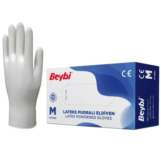Beybi Pudralı Lateks Muayene Eldiveni Medium (M) 100’lü Paket