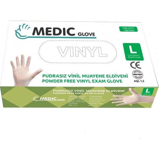 Medic Glove Pudrasız Vinil Muayene Eldiveni Large (L) 100’lü Paket