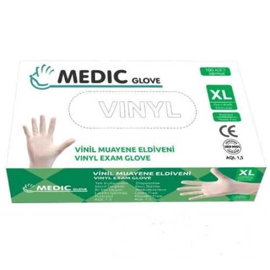 Medic Glove Pudrasız Vinil Muayene Eldiveni X-Large (XL) 100’lü Paket