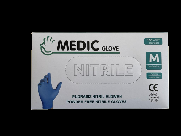 Medic Glove Mavi Nitril Muayene Eldiveni Medium (M) 100’lü Paket