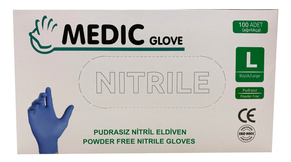 Medic Glove Mavi Nitril Muayene Eldiveni Large (L) 100’lü Paket