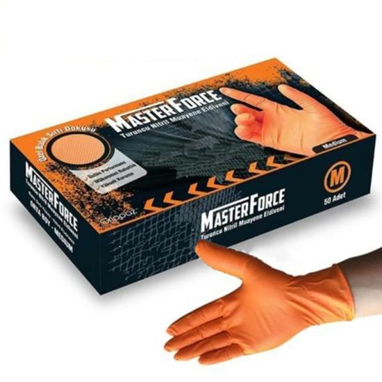 MasterForce Turuncu Nitril İş Eldiveni Medium (M) 50’li Paket
