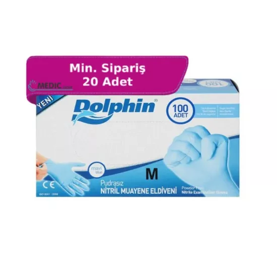 Dolphin Mavi Nitril Muayene Eldiveni Medium (M) 100’lü Paket