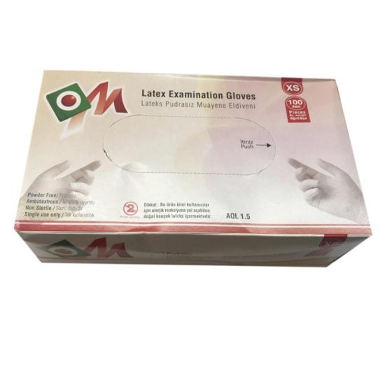 OM Pudrasız Lateks Muayene Eldiveni X-Large (XL) 100’lü Paket