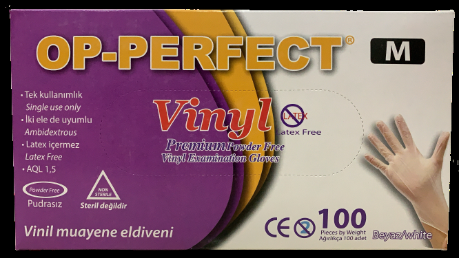 OP-PERFECT Pudrasız Vinil Eldiven Medium (M) 100’lü Paket