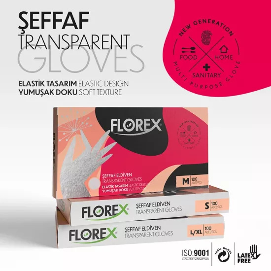 Reflex Florex Pudrasız Şeffaf TPE Eldiven Small (S) 100’lü Paket
