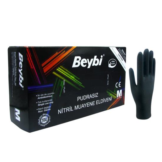 Beybi Siyah Nitril Muayene Eldiveni Medium (M) 100’lü Paket