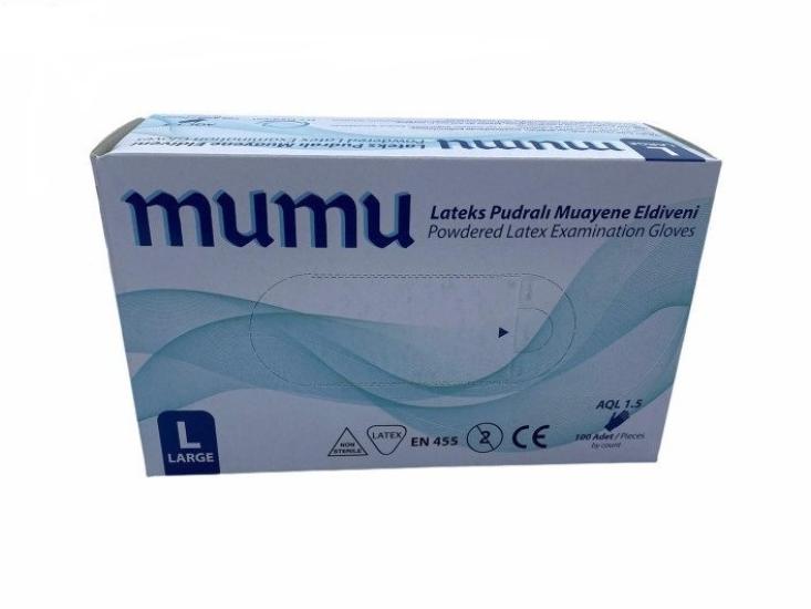 Mumu Pudralı Lateks Muayene Eldiveni Large (L) 100’lü Paket