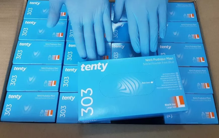 Tenty 303 Mavi Nitril Muayene Eldiveni Small (S) 100’lü Paket