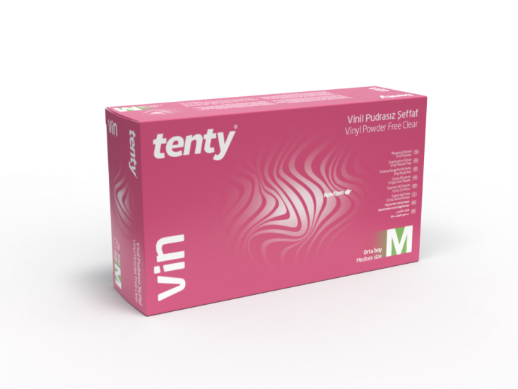 Tenty Vin Pudrasız Vinil Muayene Eldiveni Medium (M) 100’lü Paket