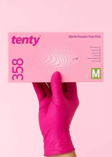 Tenty 358 Pembe Nitril Muayene Eldiveni Medium (M) 100’lü Paket