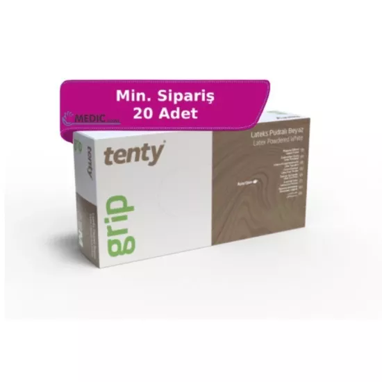 Tenty Grip A Pudralı Lateks Muayene Eldiveni Large (L) 100’lü Paket