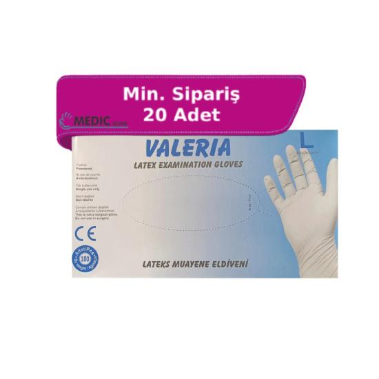 Valeria Pudralı Lateks Muayene Eldiveni Large (L) 100’lü Paket