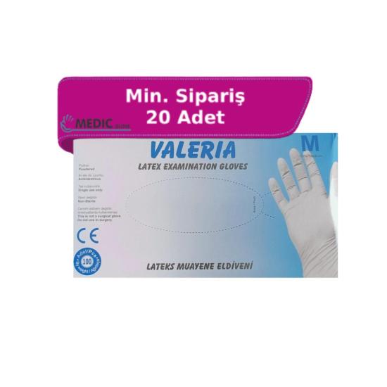 Valeria Pudralı Lateks Muayene Eldiveni Medium (M) 100’lü Paket